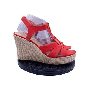 Michael Kors Women's Berkley Sandal Size 11 Wedge Platform Espadrille Coral Zip